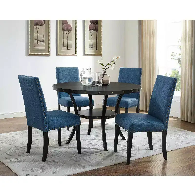 Chaise de salle à manger en tissu avec clous décoratifs, beige/bleu/gris/violet/rouge, ensemble de 2