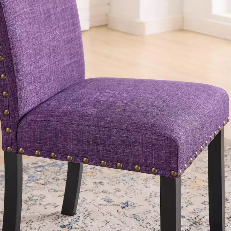 Chaise de salle à manger en tissu avec clous décoratifs, beige/bleu/gris/violet/rouge, ensemble de 2