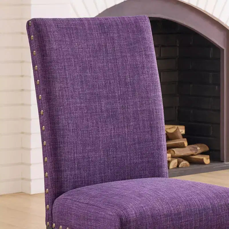 Chaise de salle à manger en tissu avec clous décoratifs, beige/bleu/gris/violet/rouge, ensemble de 2