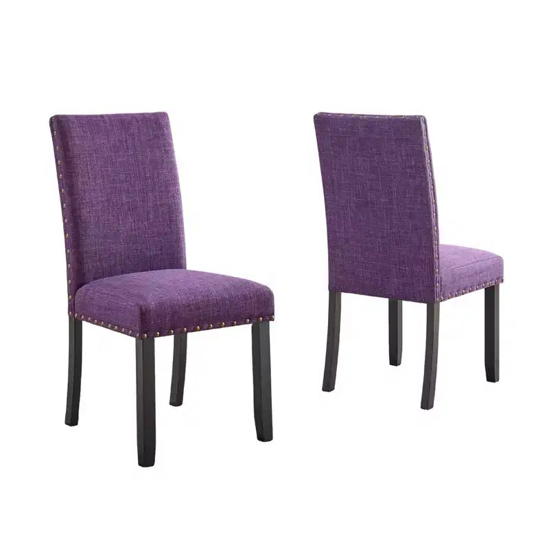 Chaise de salle à manger en tissu avec clous décoratifs, beige/bleu/gris/violet/rouge, ensemble de 2