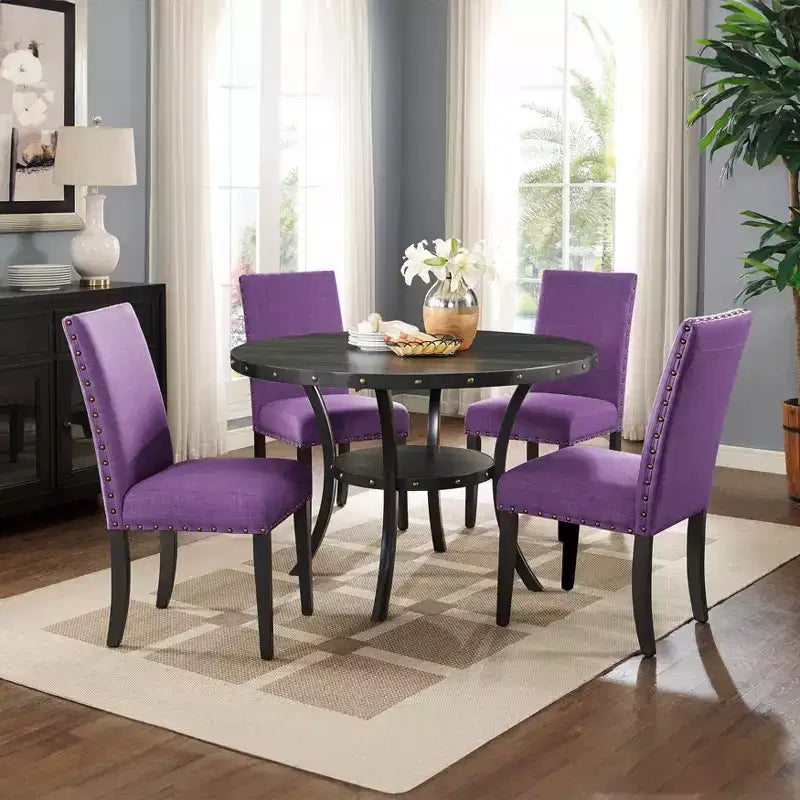 Chaise de salle à manger en tissu avec clous décoratifs, beige/bleu/gris/violet/rouge, ensemble de 2