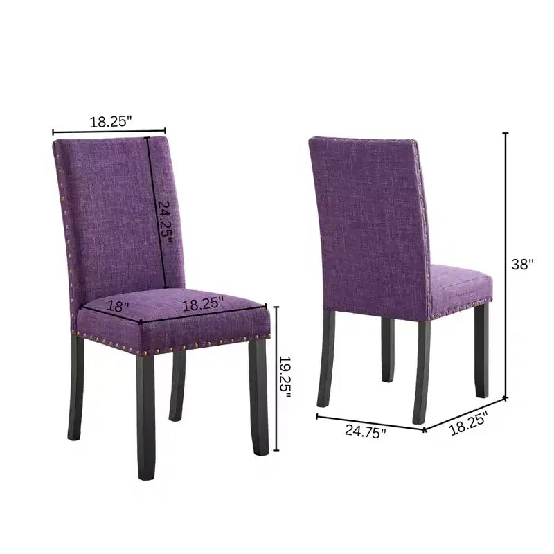 Chaise de salle à manger en tissu avec clous décoratifs, beige/bleu/gris/violet/rouge, ensemble de 2