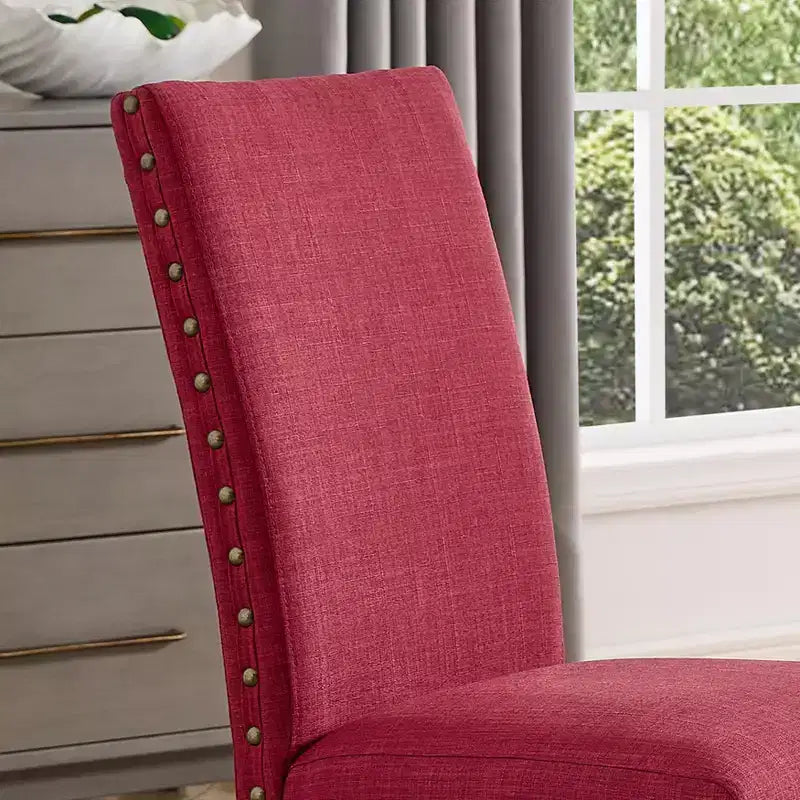 Chaise de salle à manger en tissu avec clous décoratifs, beige/bleu/gris/violet/rouge, ensemble de 2