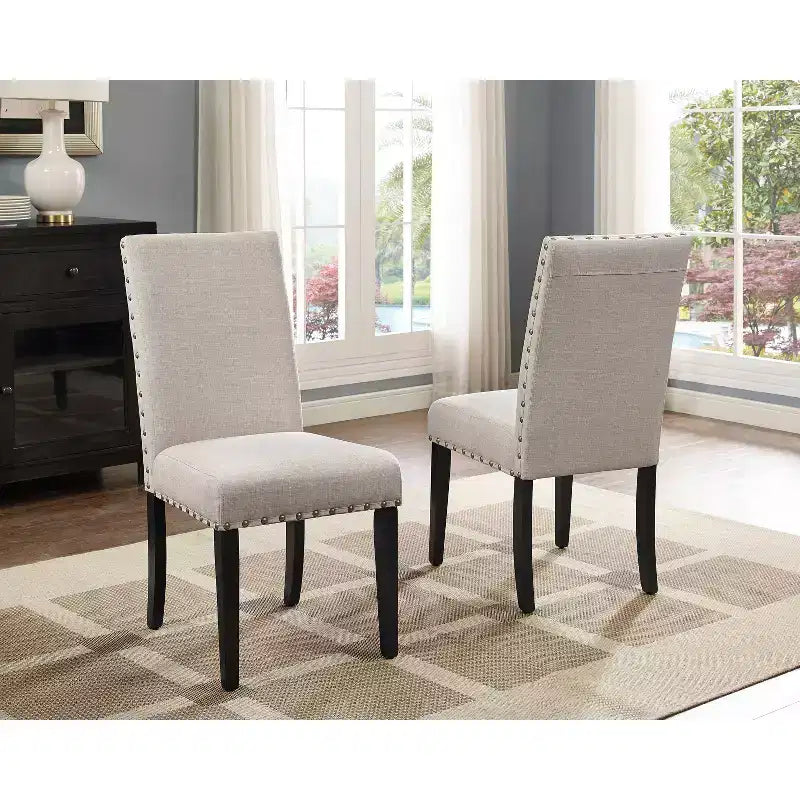 Roundhill Furniture Biony Fabric Dining Chairs with Nailhead Trim, Set of 2