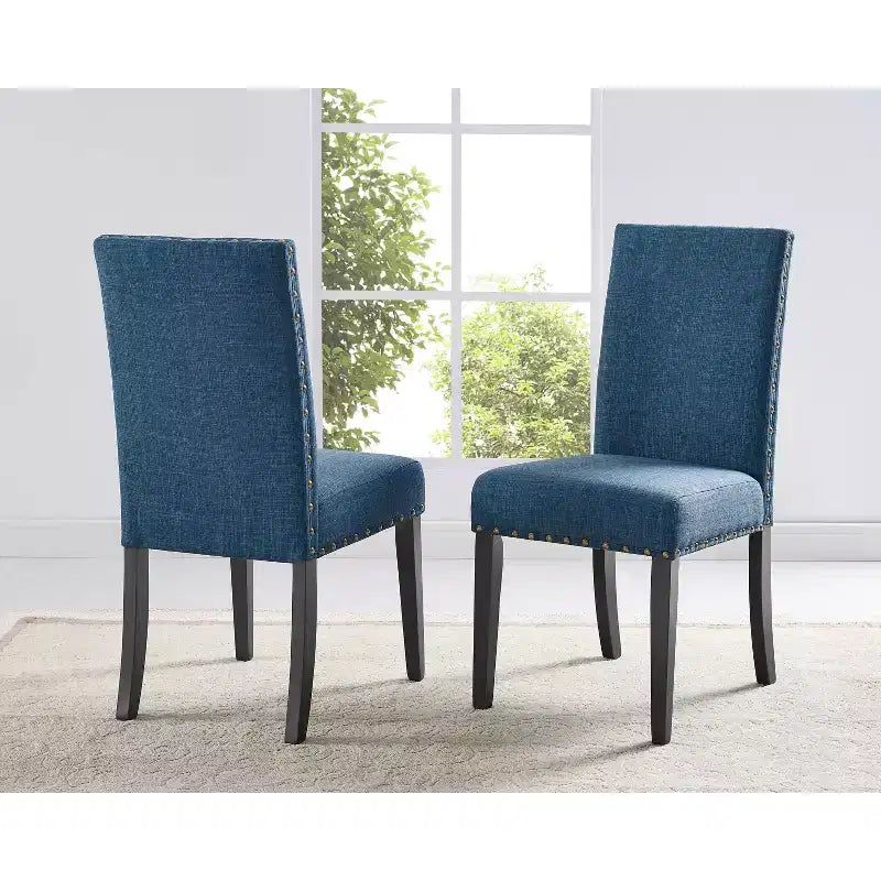 Chaise de salle à manger en tissu avec clous décoratifs, beige/bleu/gris/violet/rouge, ensemble de 2