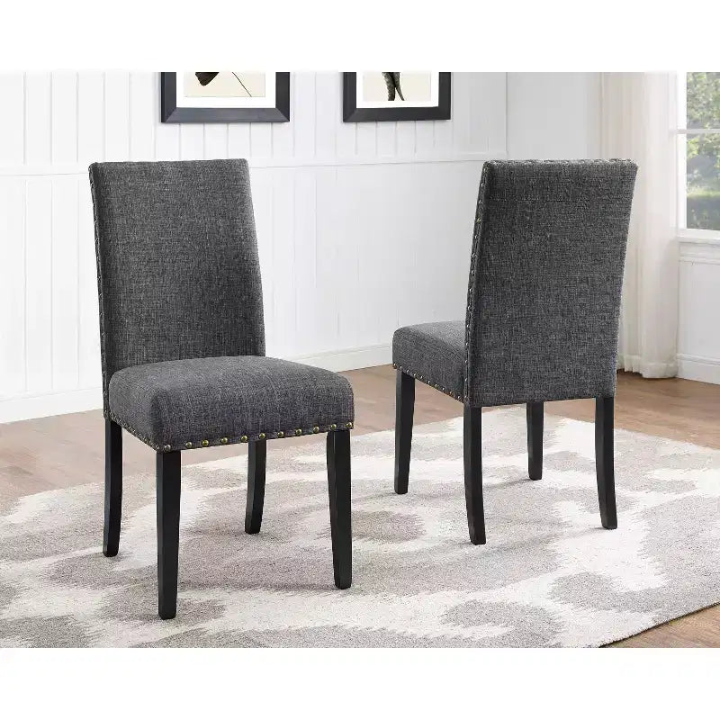 Chaise de salle à manger en tissu avec clous décoratifs, beige/bleu/gris/violet/rouge, ensemble de 2