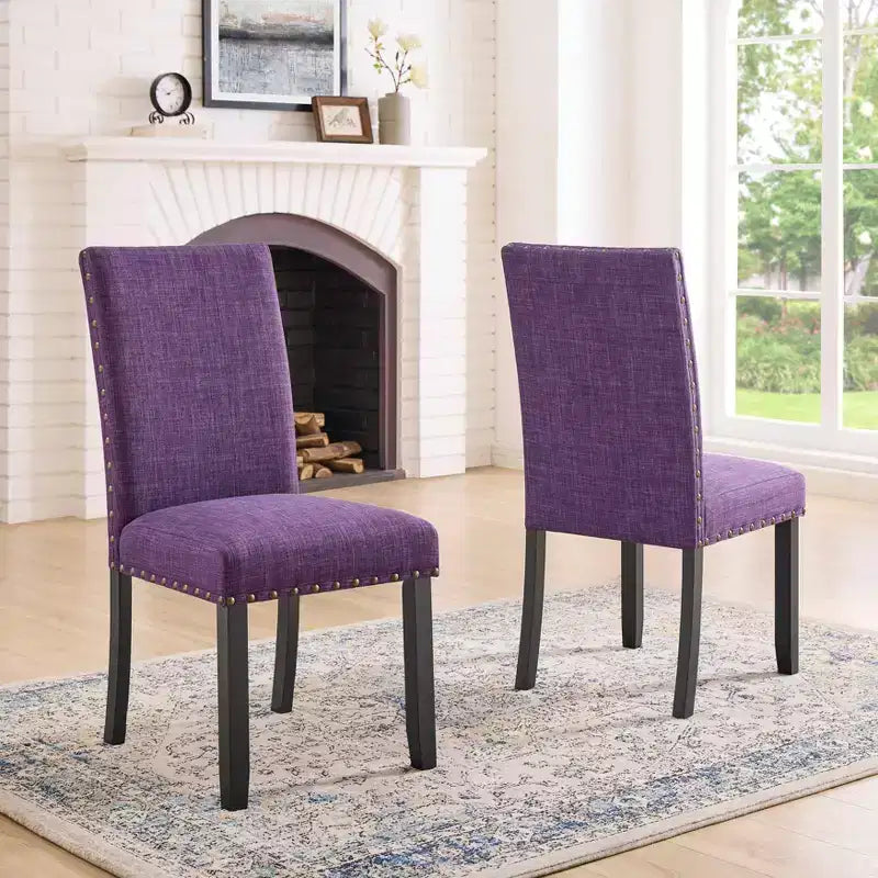 Chaise de salle à manger en tissu avec clous décoratifs, beige/bleu/gris/violet/rouge, ensemble de 2