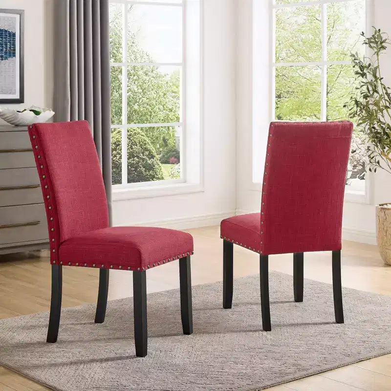 Chaise de salle à manger en tissu avec clous décoratifs, beige/bleu/gris/violet/rouge, ensemble de 2