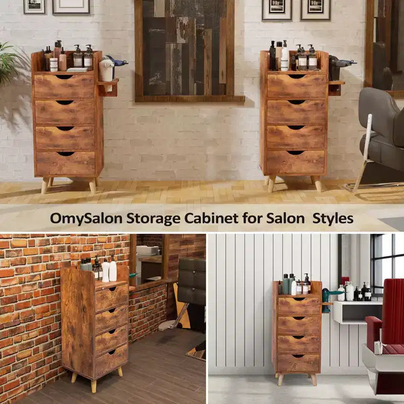 Station de coiffure noire 4 tiroirs à 4 couches avec 2 supports pour sèche-cheveux, mono-utilisateur