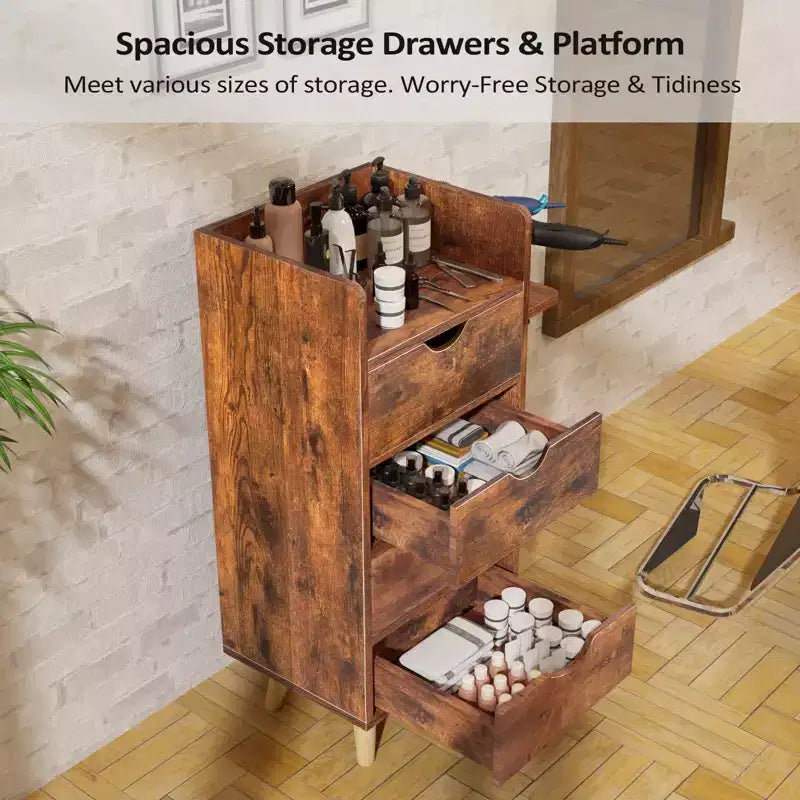 Station de coiffure noire 4 tiroirs à 4 couches avec 2 supports pour sèche-cheveux, mono-utilisateur