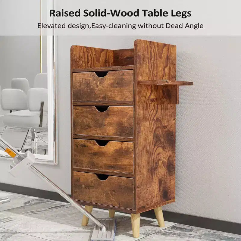 Station de coiffure noire 4 tiroirs à 4 couches avec 2 supports pour sèche-cheveux, mono-utilisateur