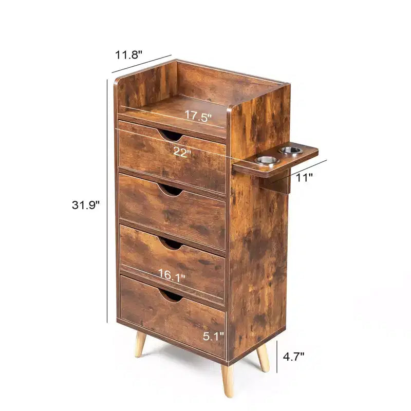 Station de coiffure noire 4 tiroirs à 4 couches avec 2 supports pour sèche-cheveux, mono-utilisateur