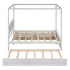 Lit plateforme baldaquin blanc grand format avec lit gigogne et 2 tiroirs – 2 couchages