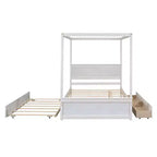 Lit plateforme baldaquin blanc grand format avec lit gigogne et 2 tiroirs – 2 couchages