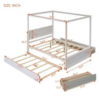 Lit plateforme baldaquin blanc grand format avec lit gigogne et 2 tiroirs – 2 couchages