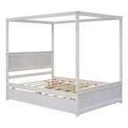 Lit plateforme baldaquin blanc grand format avec lit gigogne et 2 tiroirs – 2 couchages