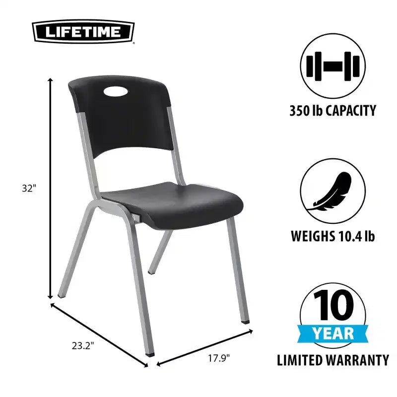 Chaise empilable noire sans accoudoirs à dossier haut, lot de 14