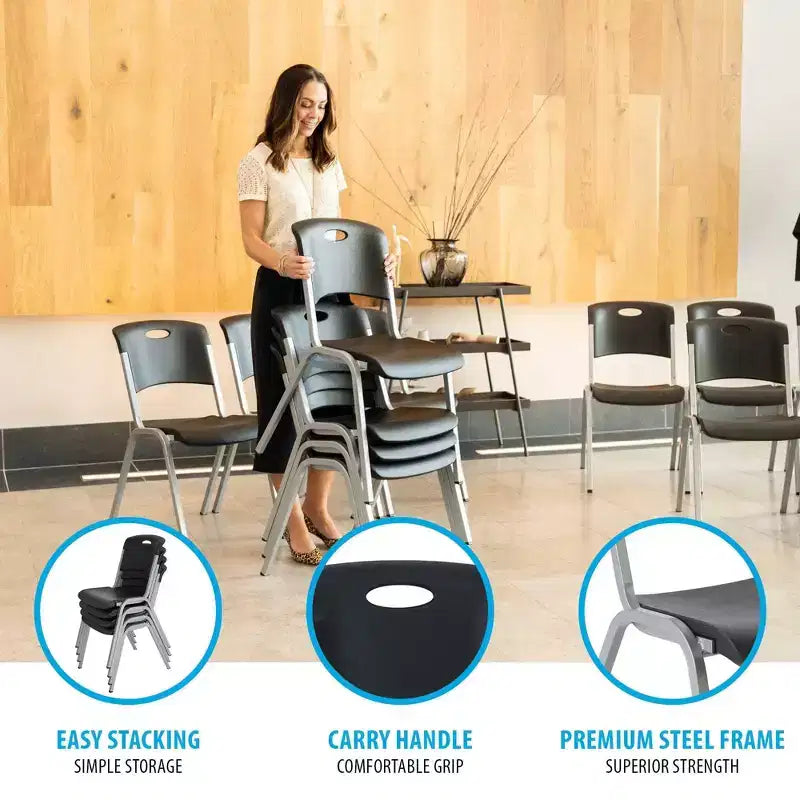 Chaise empilable noire sans accoudoirs à dossier haut, lot de 14