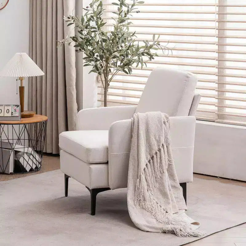 Fauteuil d'appoint en bois massif rembourré en lin, style naturel, 1 place