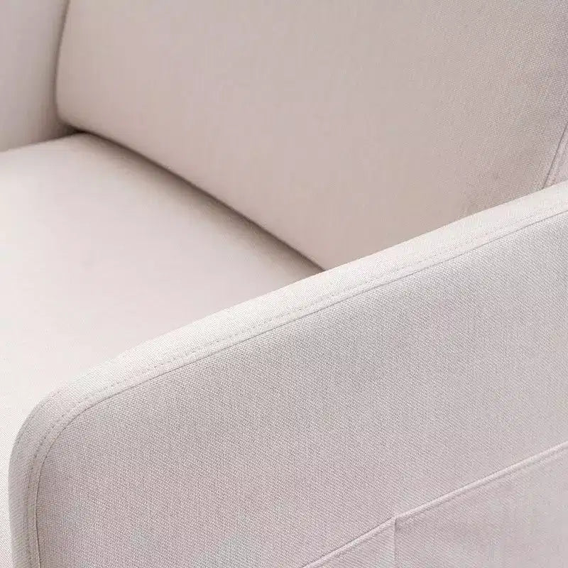 Fauteuil d'appoint en bois massif rembourré en lin, style naturel, 1 place