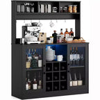 Meuble de bar noir à 2 portes avec LED RGB, multi-usage