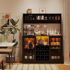 Meuble de bar noir à 2 portes avec LED RGB, multi-usage