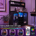 Meuble de bar noir à 2 portes avec LED RGB, multi-usage