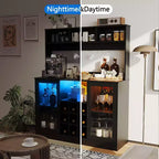 Meuble de bar noir à 2 portes avec LED RGB, multi-usage