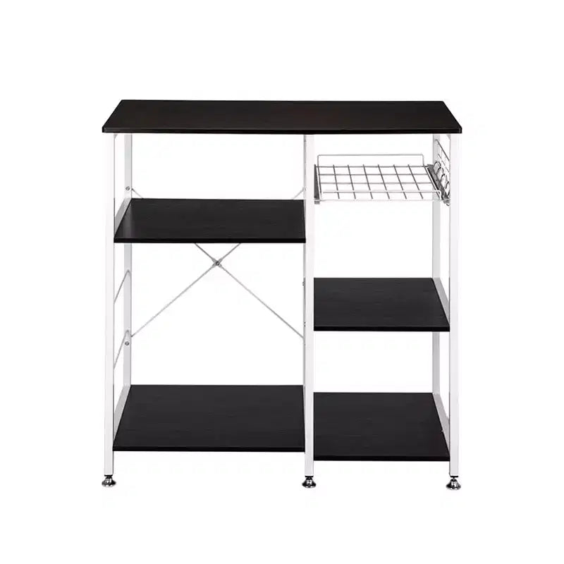 90X40X84cm Floor-Standing 4-Layer Microwave Oven Rack with Pull-Out Basket+X Cross Piece