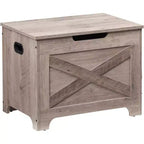Banc de rangement en bois brun avec charnière de sécurité, organisateur monoplace avec poignées latérales