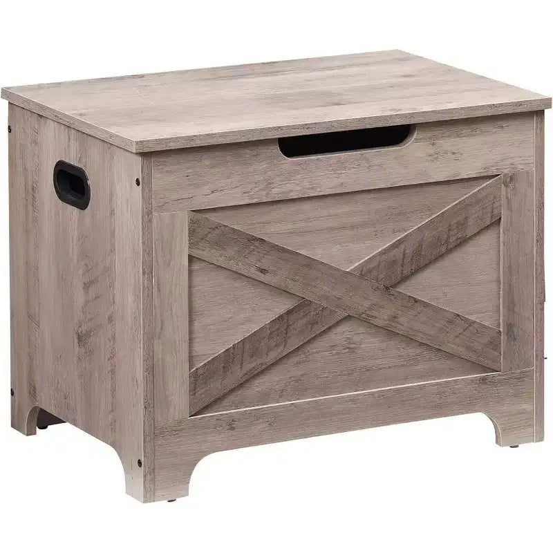 Banc de rangement en bois brun avec charnière de sécurité, organisateur monoplace avec poignées latérales