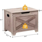 Banc de rangement en bois brun avec charnière de sécurité, organisateur monoplace avec poignées latérales