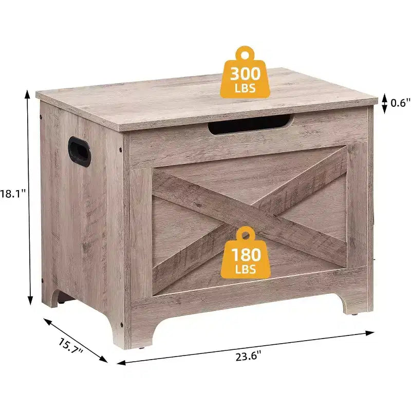 Banc de rangement en bois brun avec charnière de sécurité, organisateur monoplace avec poignées latérales