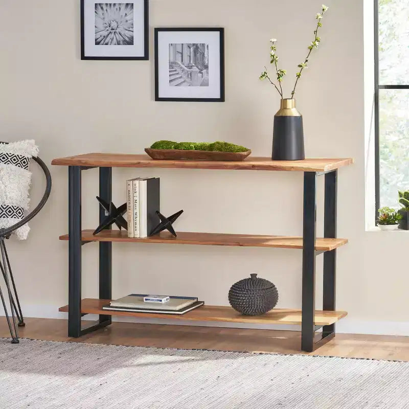 Christopher Knight Home Rooker Modern Industrial Handmade Acacia Wood and Iron Console Table