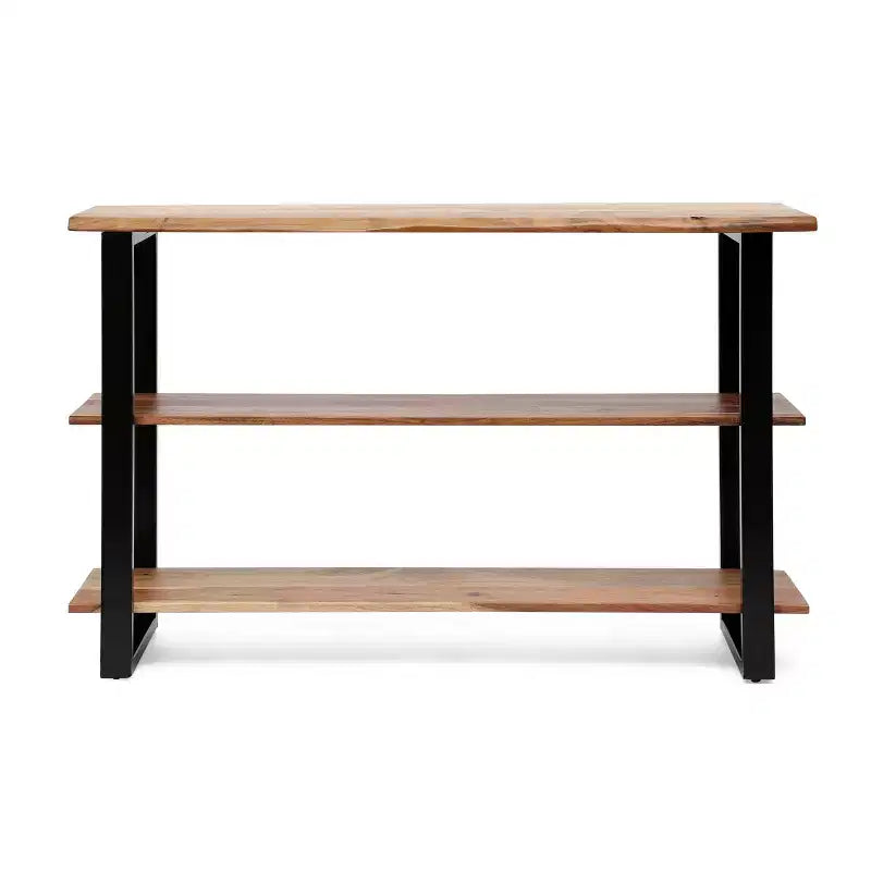 Console en bois d'acacia noir et marron et fer, 1 pièce