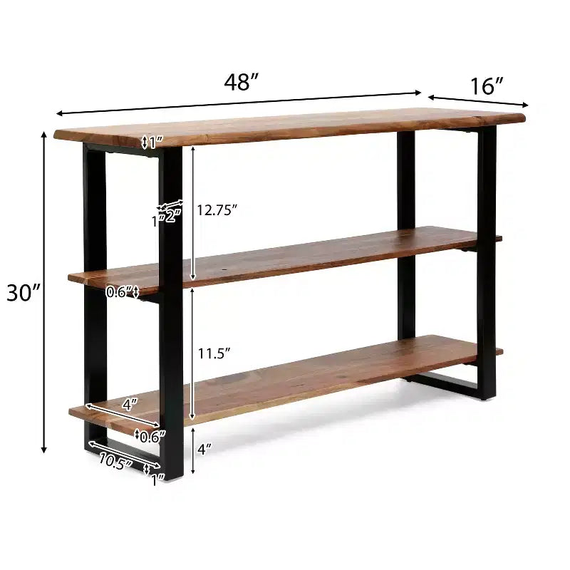 Console en bois d'acacia noir et marron et fer, 1 pièce