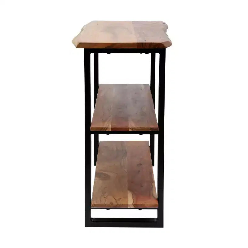 Console en bois d'acacia noir et marron et fer, 1 pièce