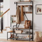 Parent-Child Coat Rack Shoe Bench Industrial Hall Tree with Bench and Shoe Storage Coat Tree Entryway Large Organizer with Shoe Rack, Storage Cubbies