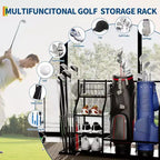 Support de sac de golf en acier noir avec panier et crochets, 2 sacs