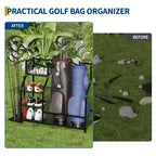Support de sac de golf en acier noir avec panier et crochets, 2 sacs