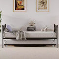 Daybed with Trundle, Twin Size Metal Day Bed, Stylish Headboard, Height-Adjustable Trundle, for Living Room/Bedroom/Guest Room, Black