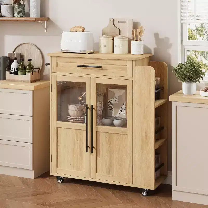 Desserte de cuisine roulante en bois avec armoire et étagère à épices, 1 personne