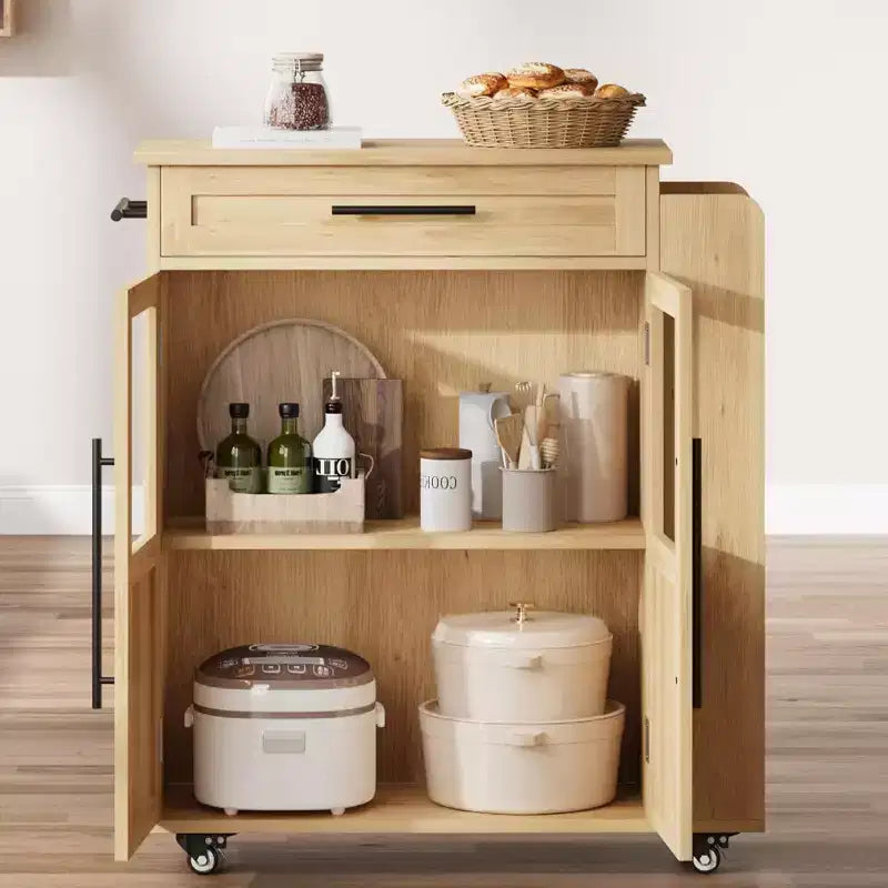 Desserte de cuisine roulante en bois avec armoire et étagère à épices, 1 personne