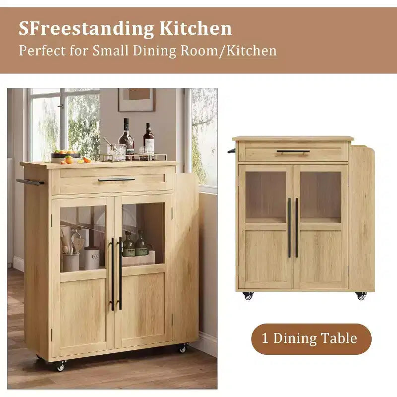 Desserte de cuisine roulante en bois avec armoire et étagère à épices, 1 personne