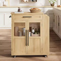 GustoWave Mobile Rolling Kitchen Island Cart with Storage Cabinet Doors and Spice Rack