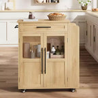 GustoWave Mobile Rolling Kitchen Island Cart with Storage Cabinet Doors and Spice Rack