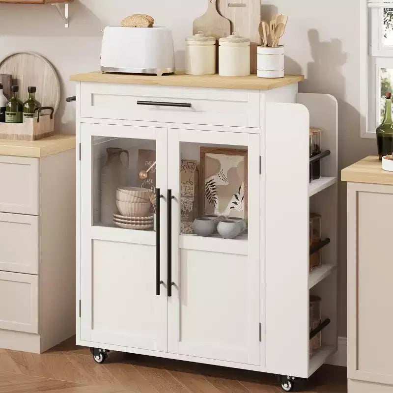 Desserte de cuisine roulante en bois avec armoire et étagère à épices, 1 personne