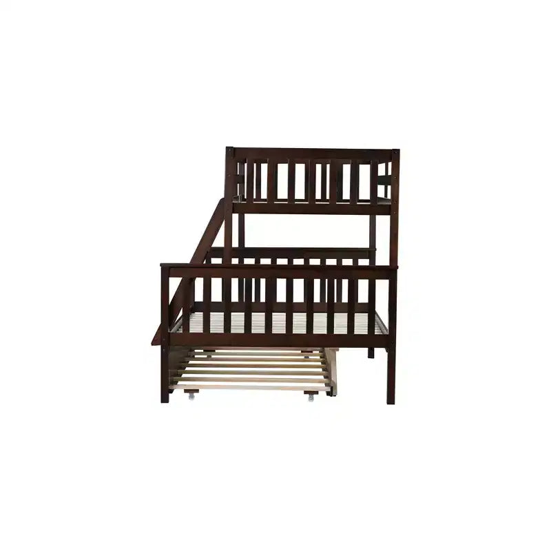 Lit superposé simple sur double avec lit gigogne et échelle réversible – Espresso / Gris / Blanc, 3 couchages