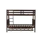 Lit superposé simple sur double avec lit gigogne et échelle réversible – Espresso / Gris / Blanc, 3 couchages