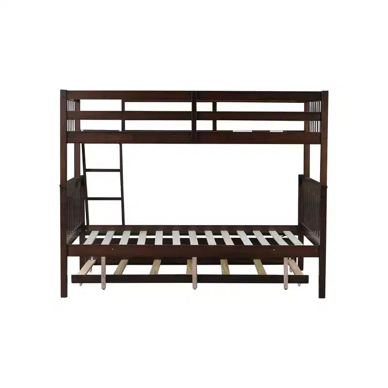 Lit superposé simple sur double avec lit gigogne et échelle réversible – Espresso / Gris / Blanc, 3 couchages